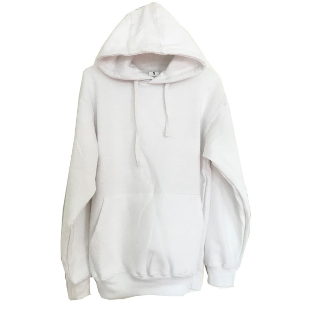 Men Plain Fleece Drawstring Pockets Sweater Sweatshirt Hoodie White
